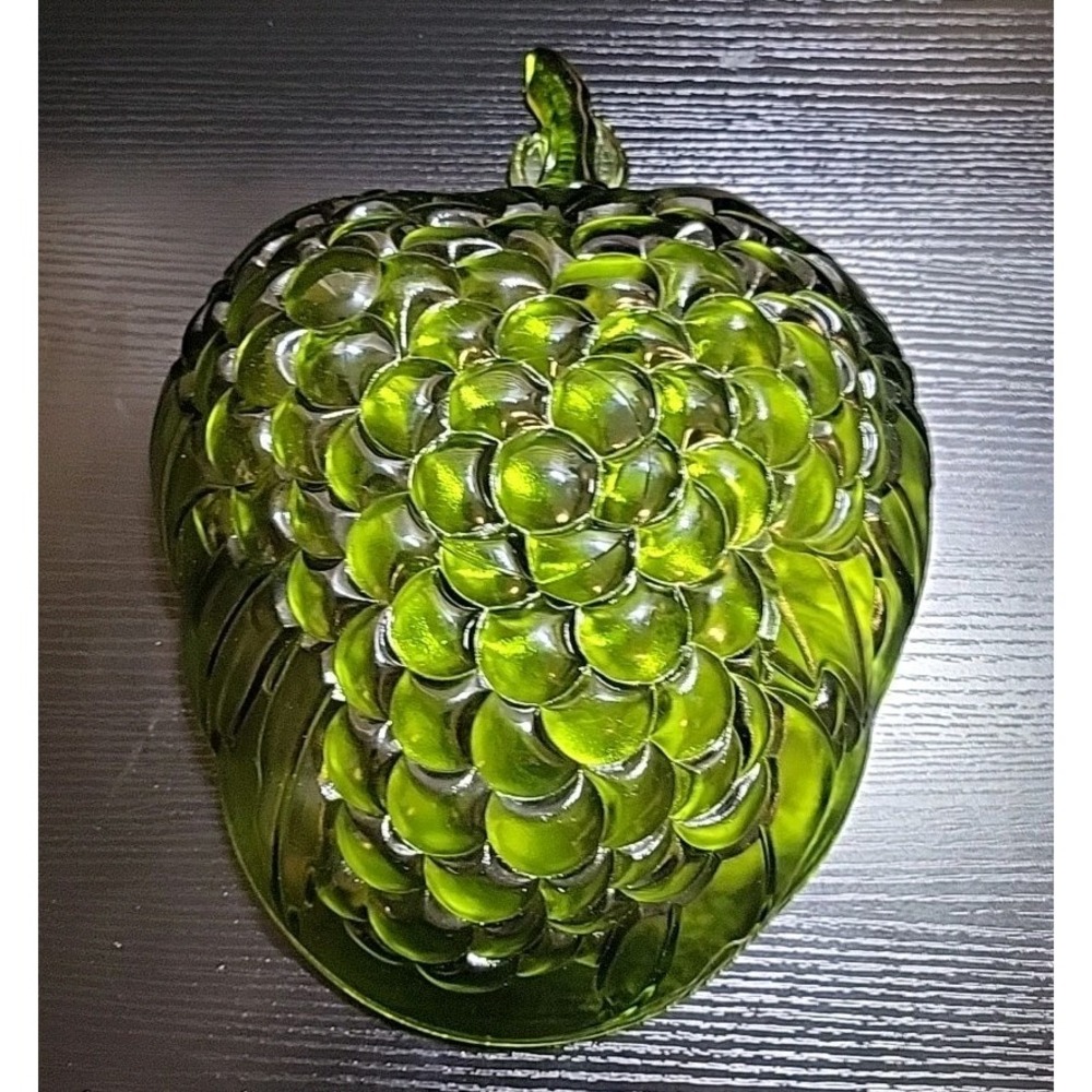 Vintage Indian Glass Fruit Bowl Green Iridescent‎
